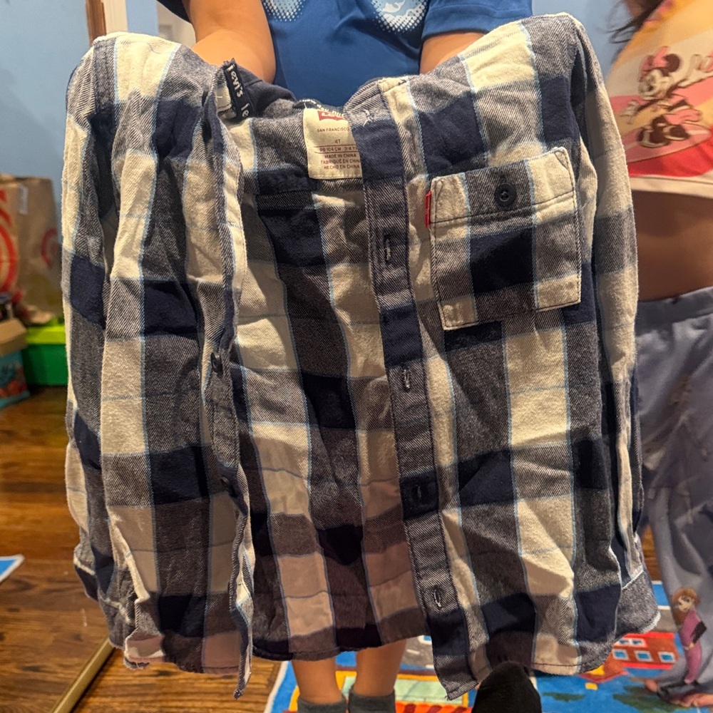 Levi's Kids Blue and White Plaid Button Down Shirt
